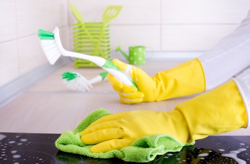 Expert carpet cleaner preparing a South Kensington room for treatment